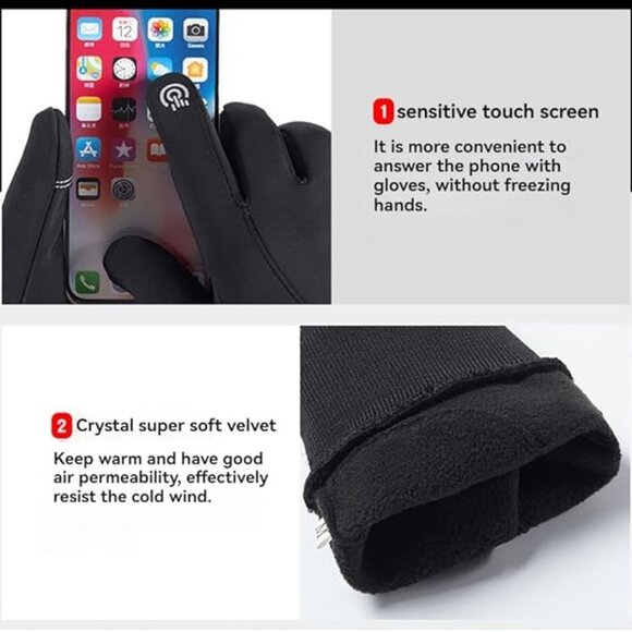 Winter Touchscreen Cycling Gloves, Fleece Lined For Outdoor Hiking & Skiing - XL - Picture 3 of 10